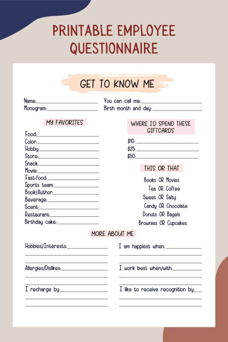 All About Me Employee Worksheet All About Me Employee Worksheet