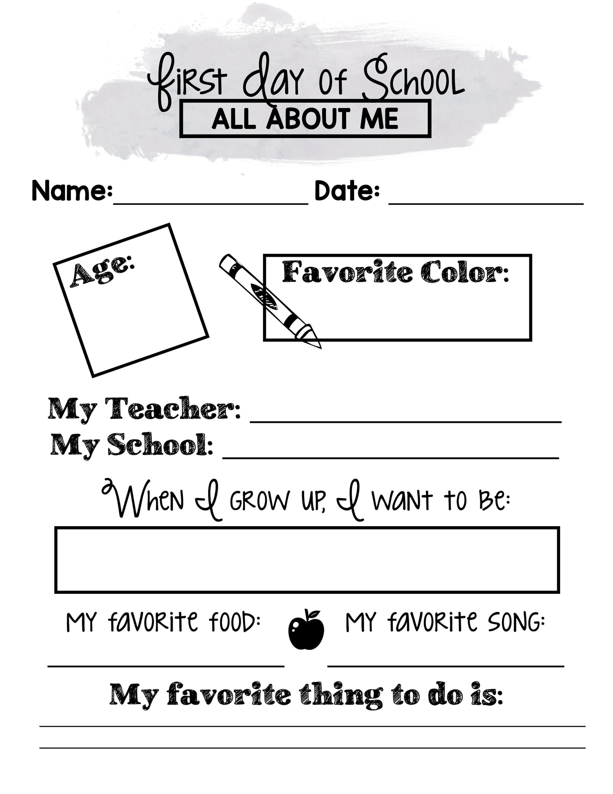 First Day Of School About Me Worksheet - Teacher Printable - Pdf intended for All About Me Worksheet First Day of School