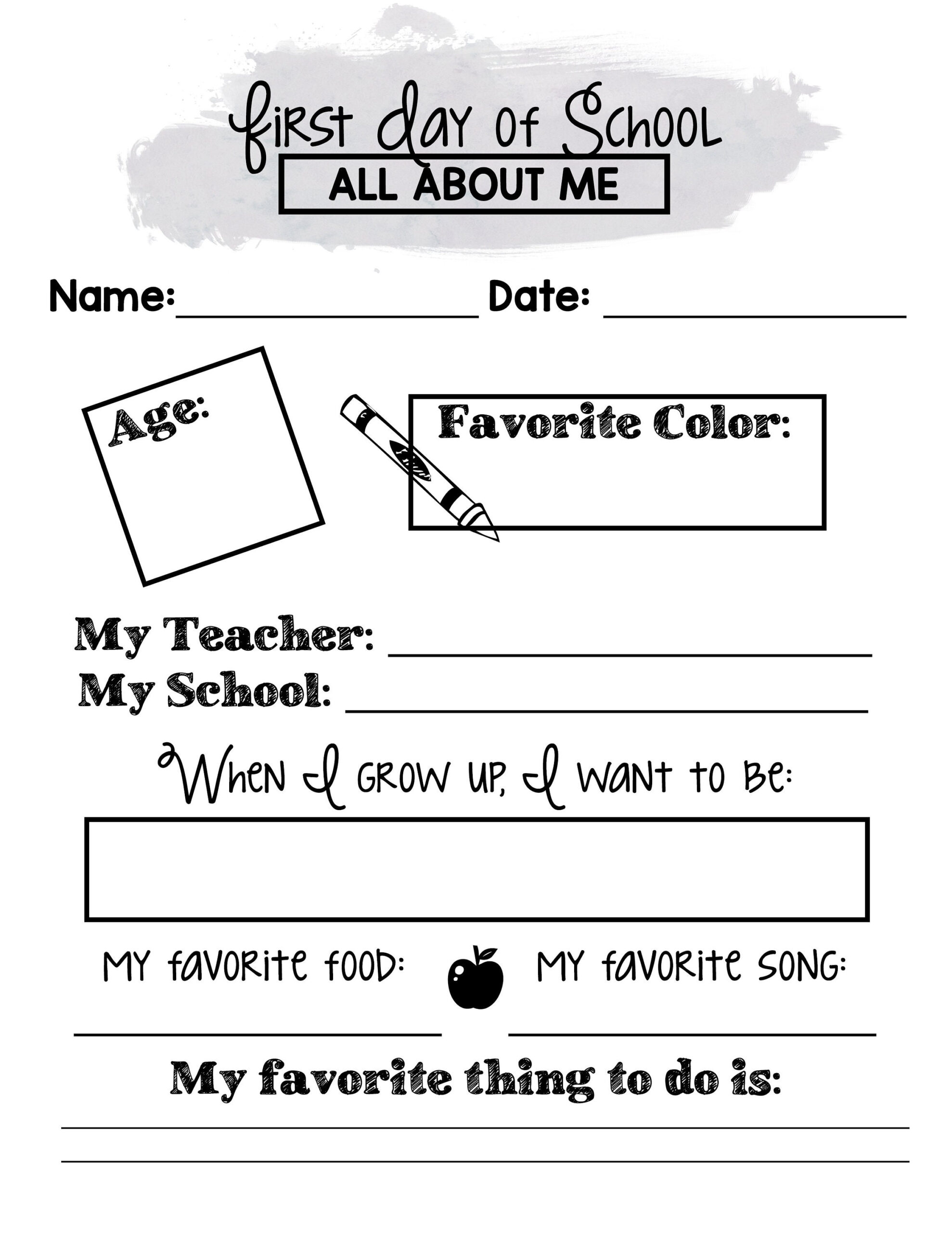 First Day Of School About Me Worksheet - Teacher Printable - Pdf pertaining to All About Me Worksheet First Day Of School Activity