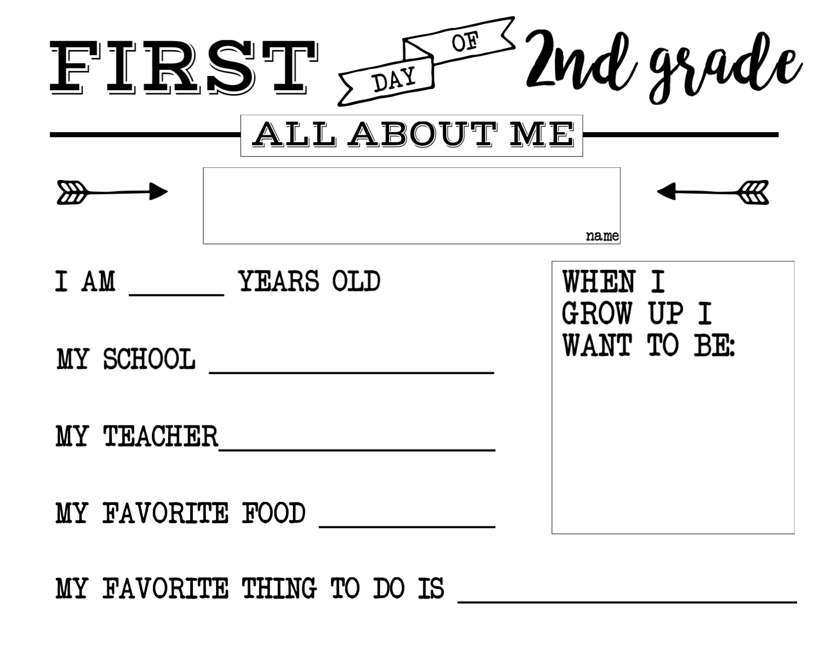 First Day Of School All About Me Sign - Paper Trail Design with All About Me Worksheet First Day of School
