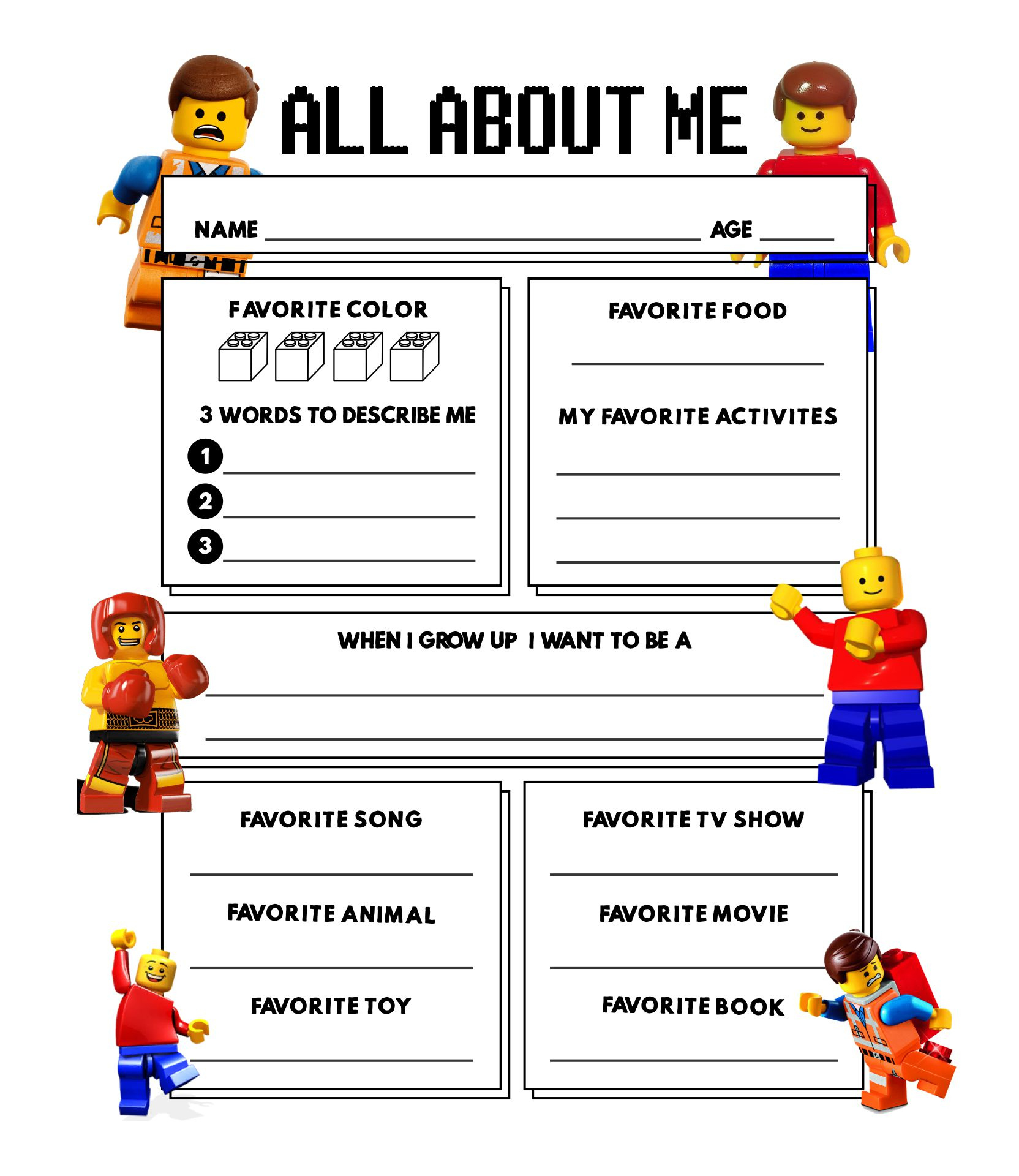 For 3 Graders All About Me Posters - 10 Free Pdf Printables pertaining to Lego All About Me Worksheet