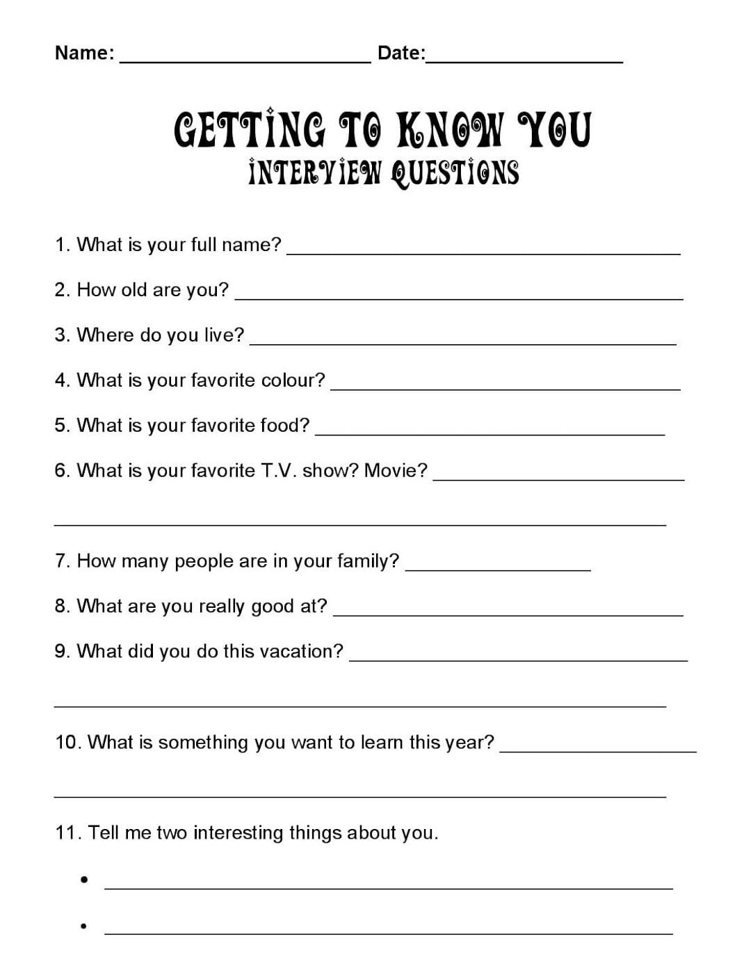 Free- All About Me Worksheets - Creative Resources, Free for Questions All About Me Worksheet For Adults