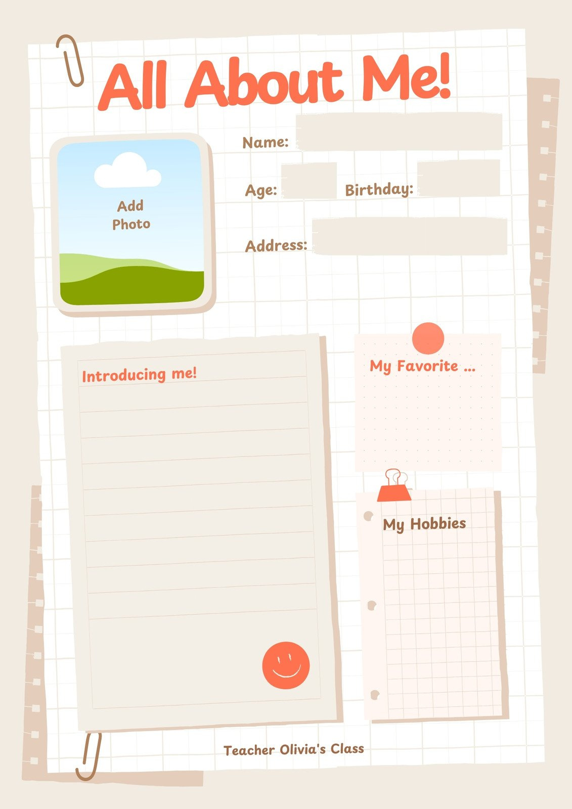 Free And Printable All About Me Worksheet Templates | Canva in All About Me Worksheet For Class 1 With Answers