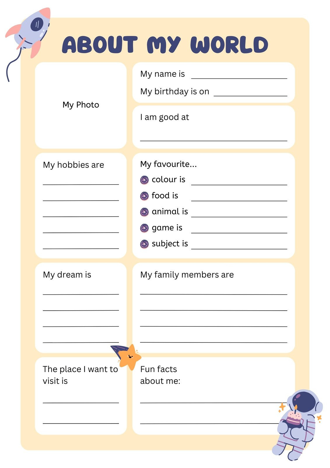 Free And Printable All About Me Worksheet Templates | Canva intended for High School All About Me Worksheet