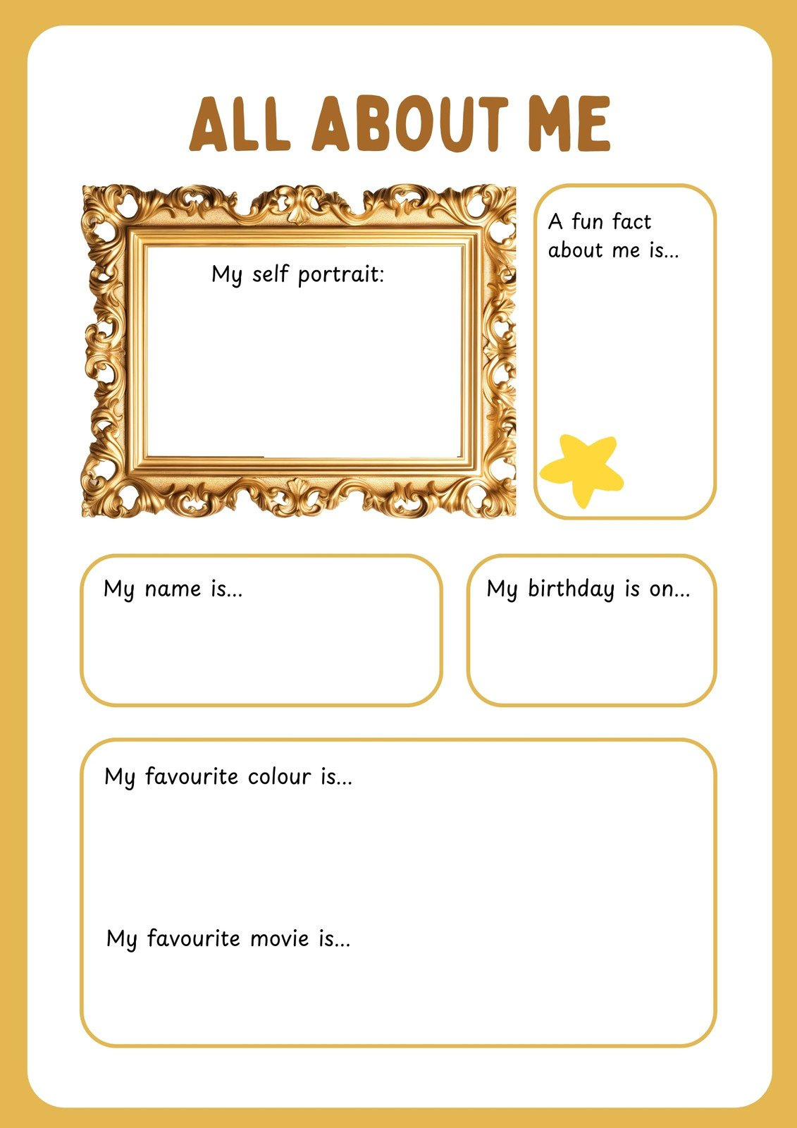 Free And Printable All About Me Worksheet Templates | Canva regarding All About Me Worksheet Online