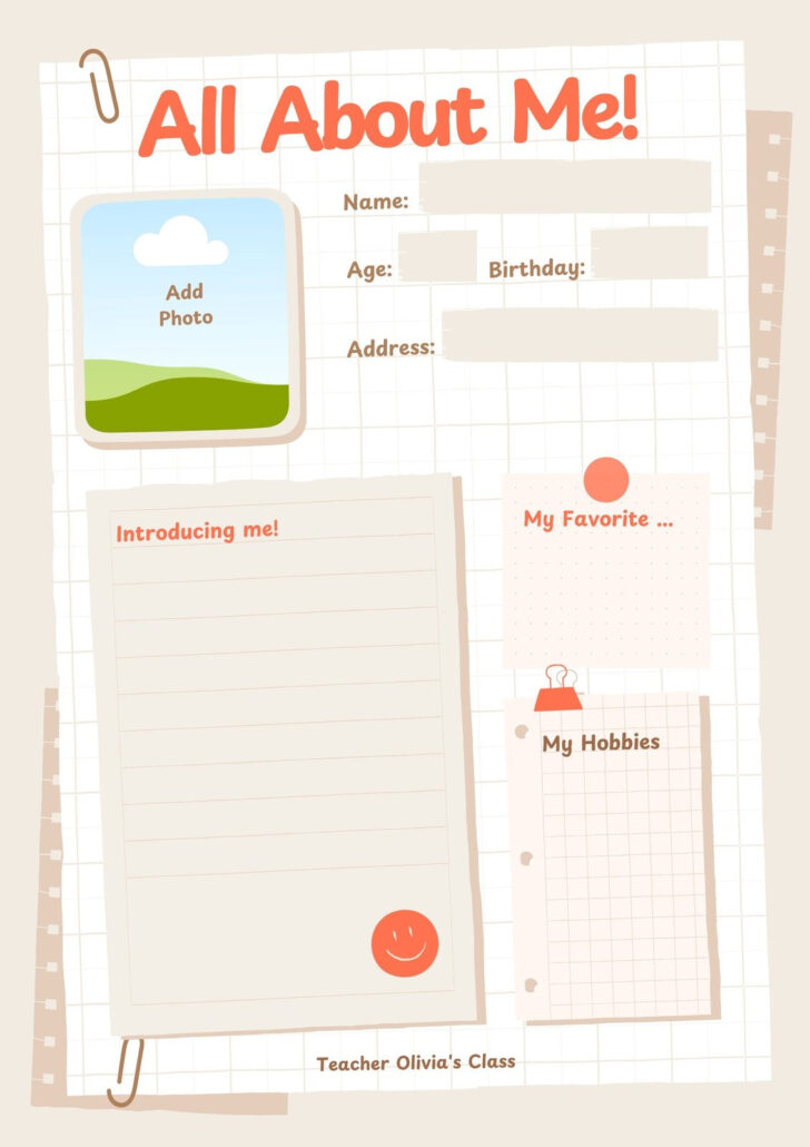 All About Me Worksheet 6th Grade