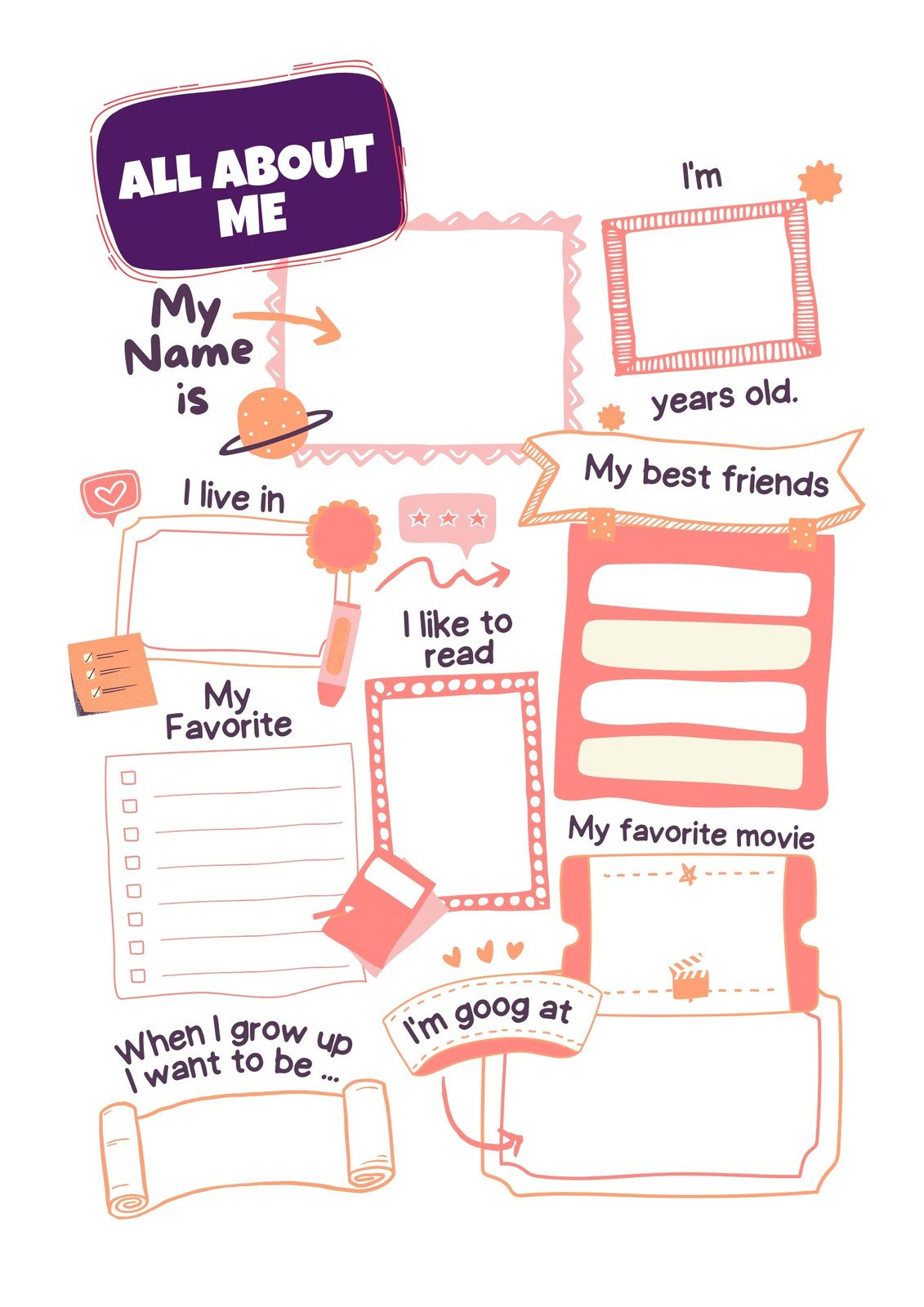 Free And Printable All About Me Worksheet Templates | Canva with regard to All About Me Worksheet Aesthetic