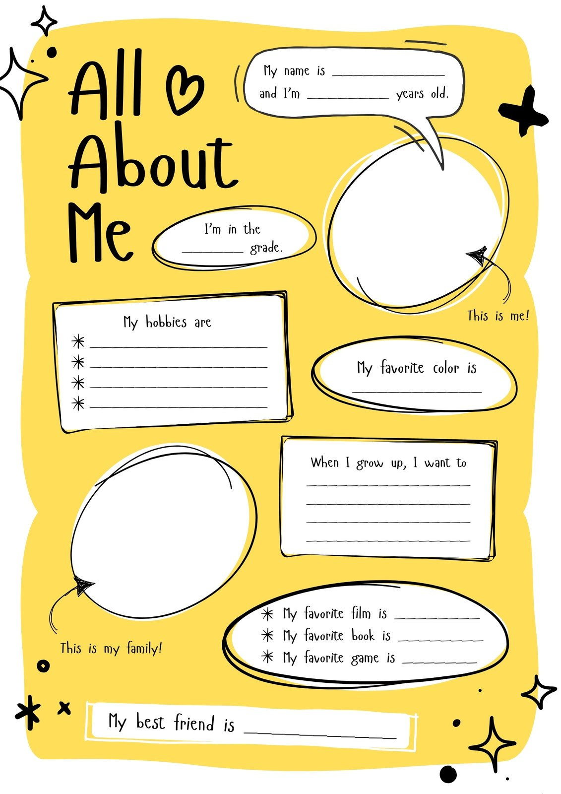 Free And Printable All About Me Worksheet Templates | Canva within All About Me Worksheet Middle School Free