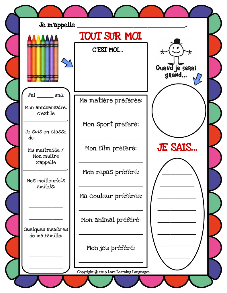 French: All About Me Activity Page inside All About Me Worksheet French