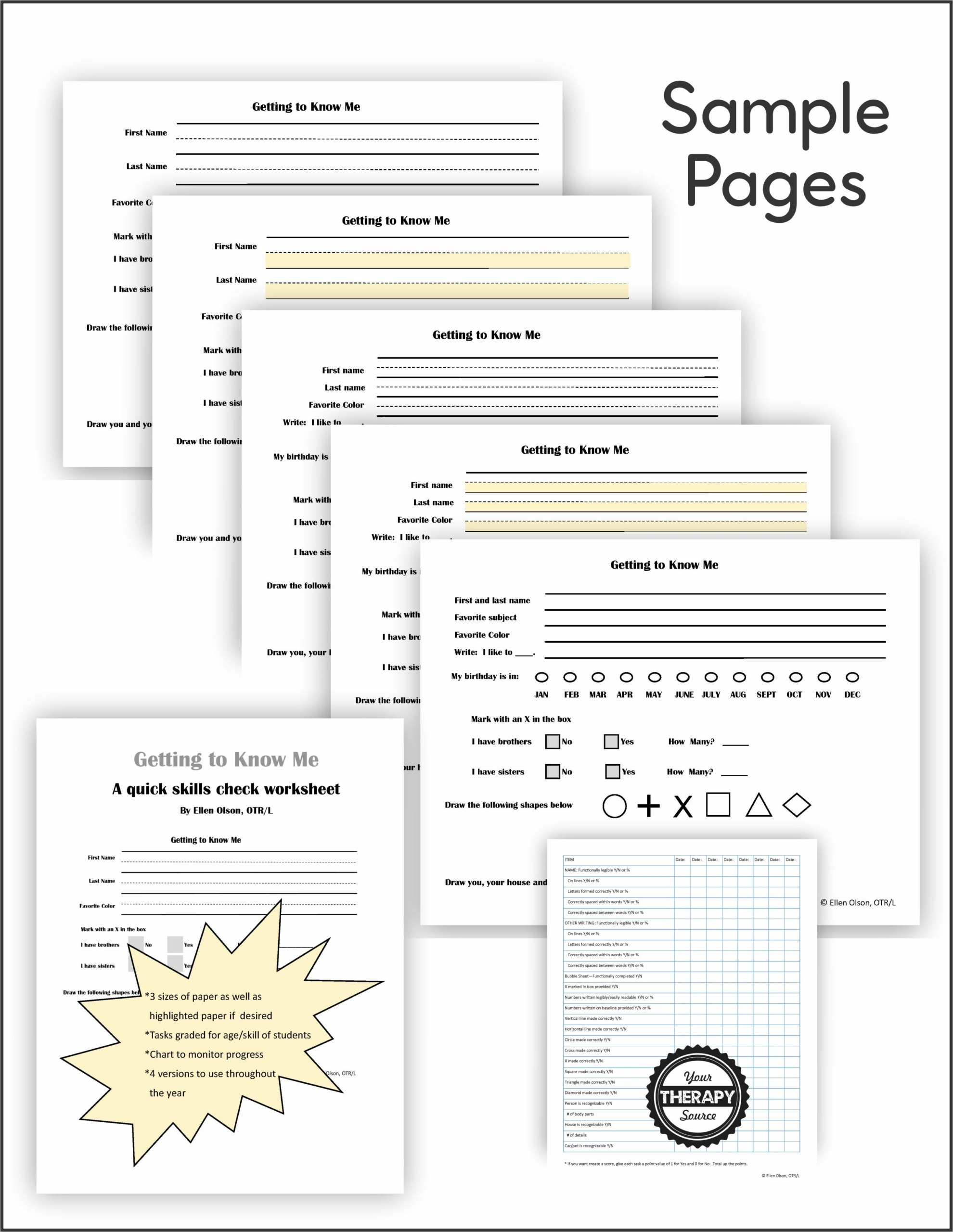 Get To Know Me Worksheet Pdf Packet - Your Therapy Source intended for All About Me Worksheet Therapist Aid