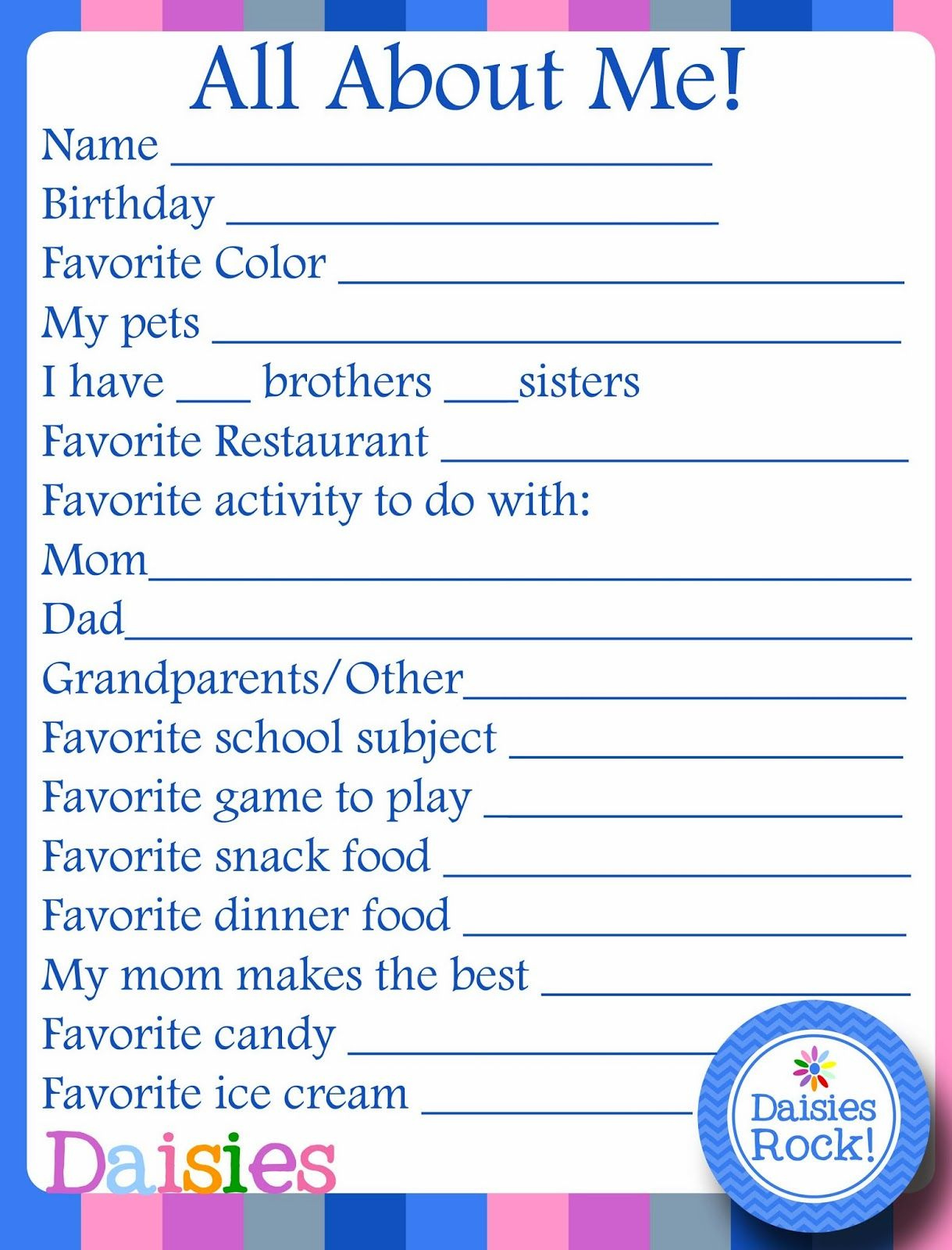 Girl Scouts: About Me Free Printable with Daisy Girl Scout All About Me Worksheet