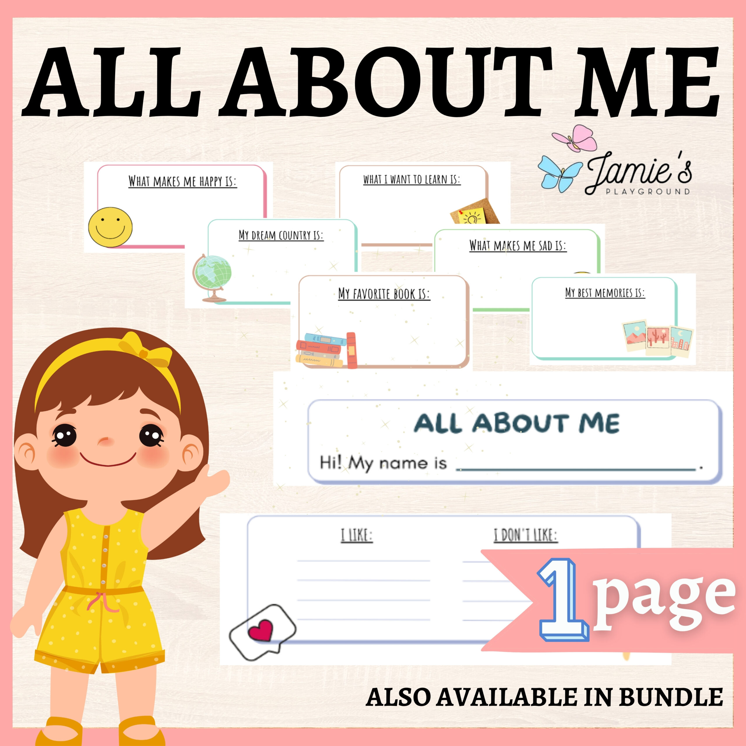 Interactive Back To School Writing Activity- All About Me for All About Me Worksheet Girl