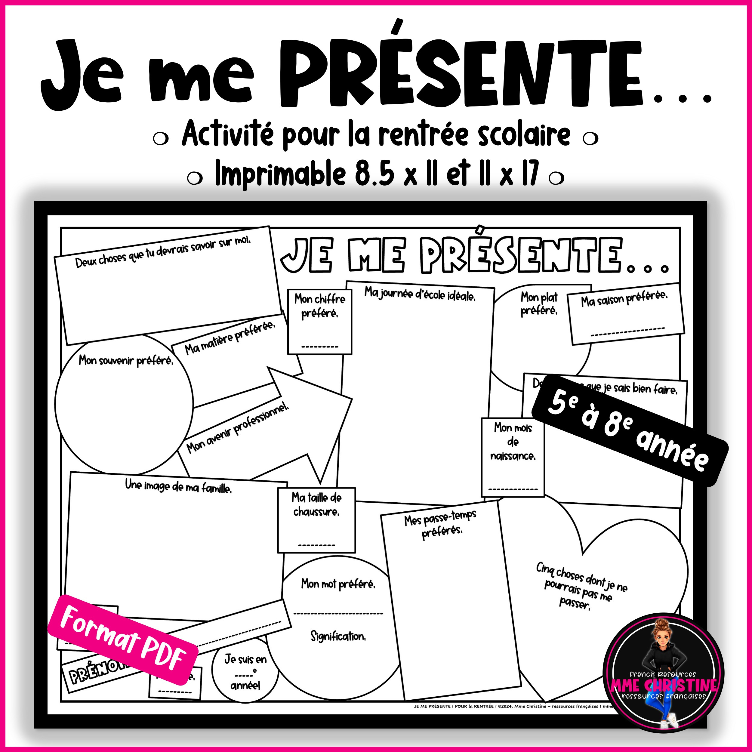 Je Me Présente Poster - Pour La Rentrée - Back-To-School French Poster - Mme Christine - Ressources Françaises - French Resources for All About Me Worksheet in French