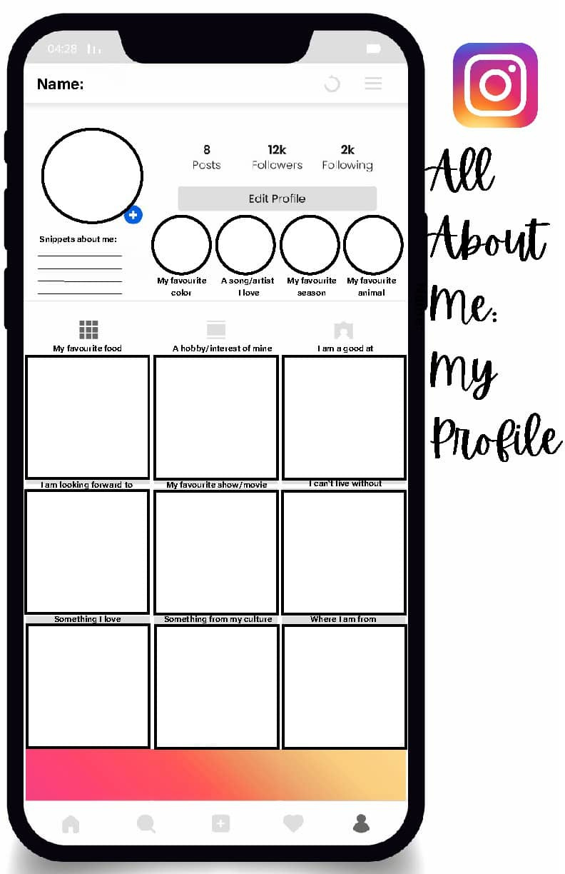 My Profile &amp;quot;All About Me&amp;quot; Back To School Instagram Worksheet | Tpt throughout All About Me Instagram Worksheet