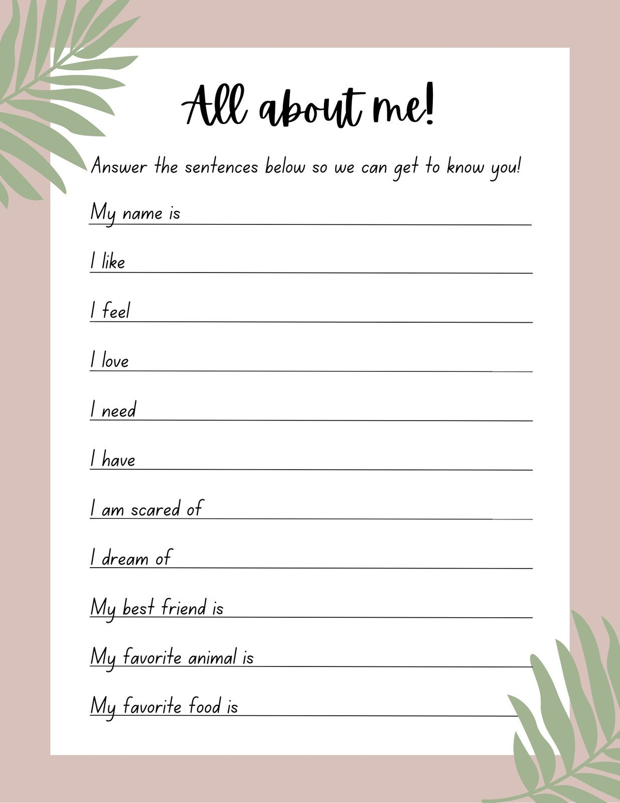 Page 3 - Free And Customizable Get To Know Me Templates | Canva for All About Me Sheets For Adults