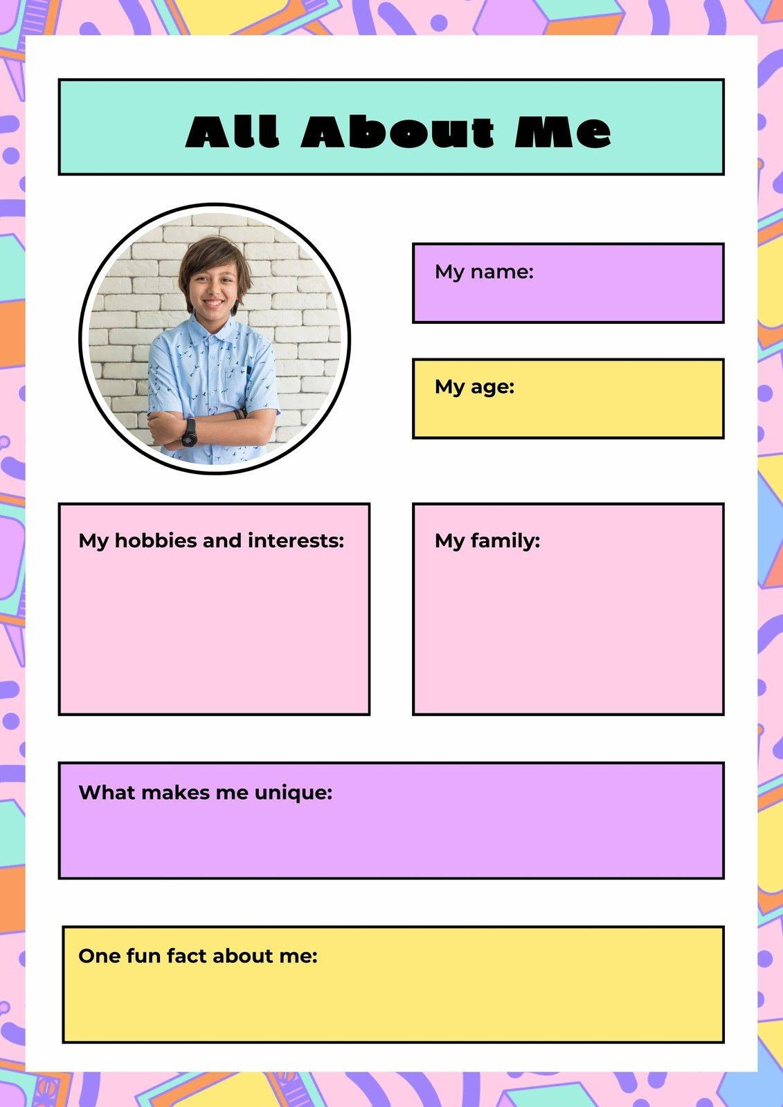 Page 3 - Free And Printable All About Me Worksheet Templates | Canva with regard to All About Me Worksheet Meme