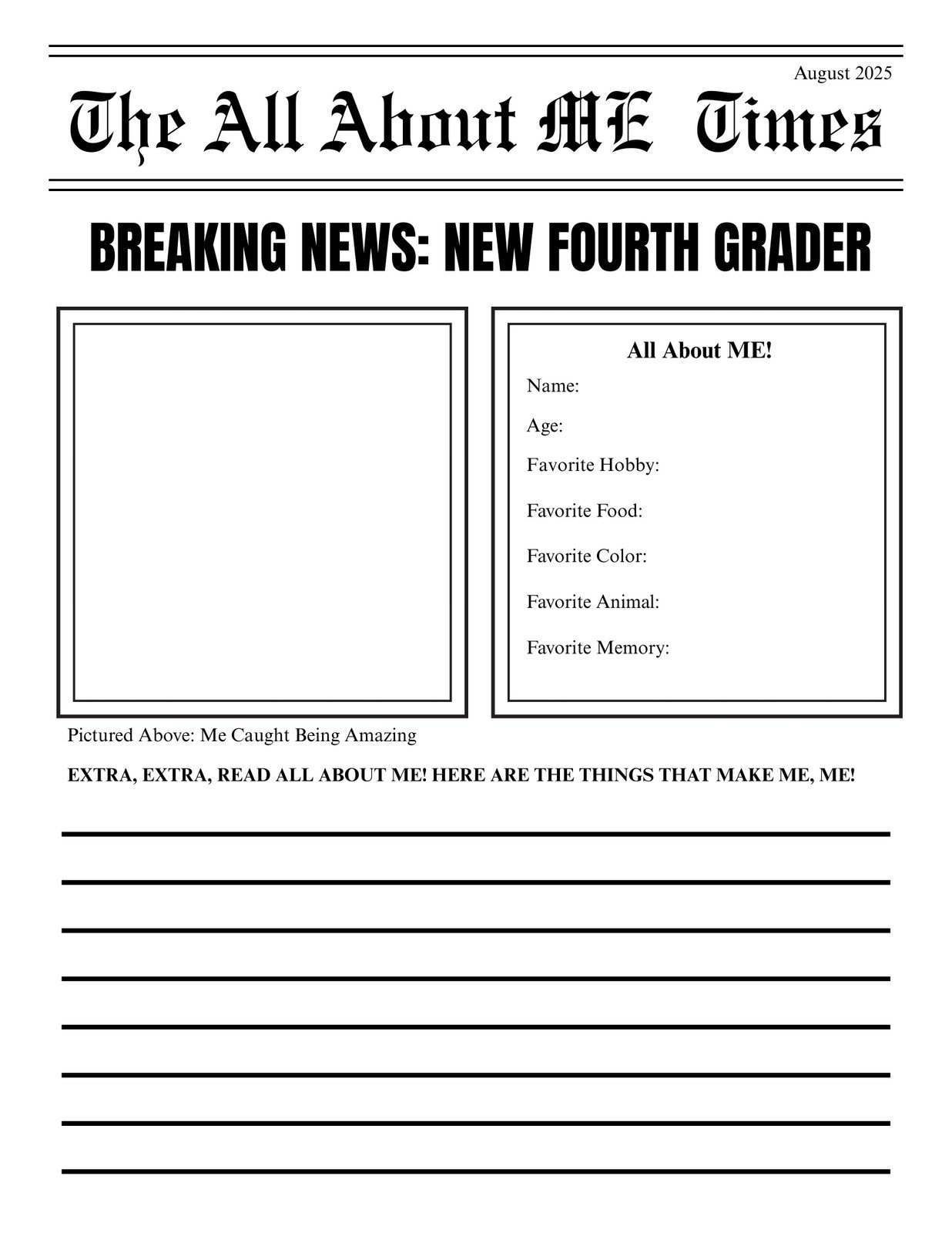 Page 4 - Free And Printable All About Me Worksheet Templates | Canva for All About Me Newspaper Worksheet