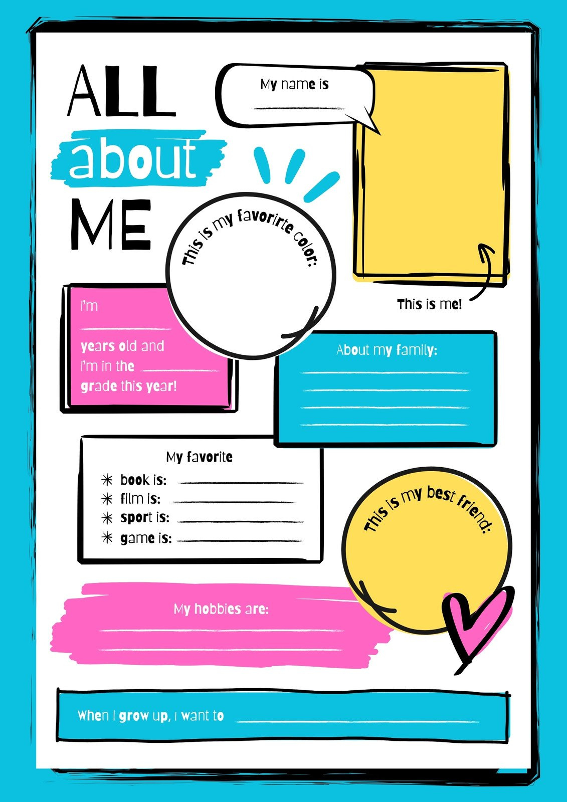 Page 4 - Free And Printable All About Me Worksheet Templates | Canva for Editable All About Me Worksheet
