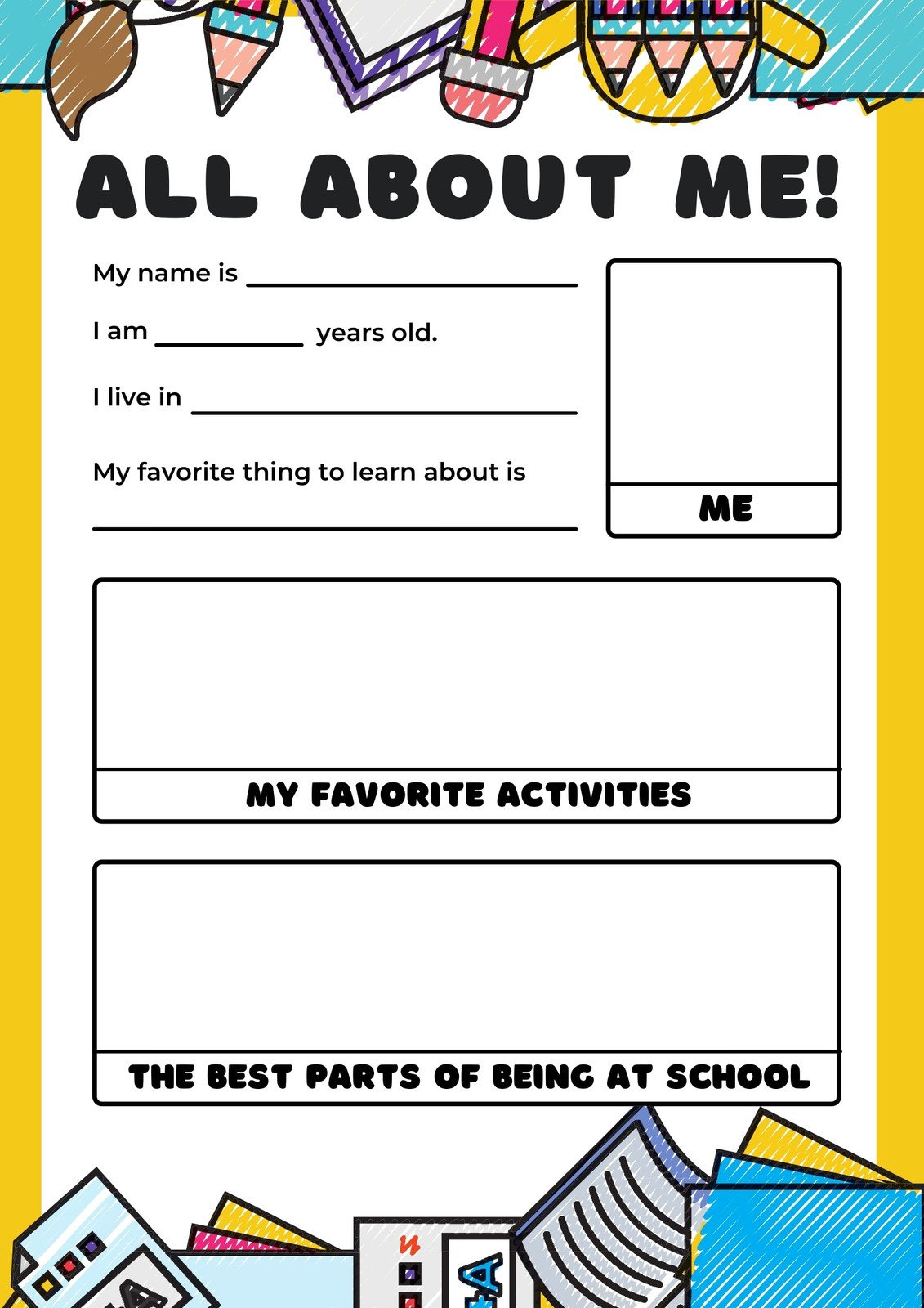 Page 4 - Free And Printable All About Me Worksheet Templates | Canva in All About Me Worksheet School Age