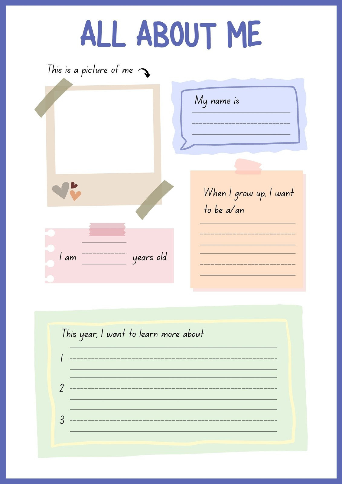 Page 4 - Free And Printable All About Me Worksheet Templates | Canva with regard to All About Me Worksheet Aesthetic