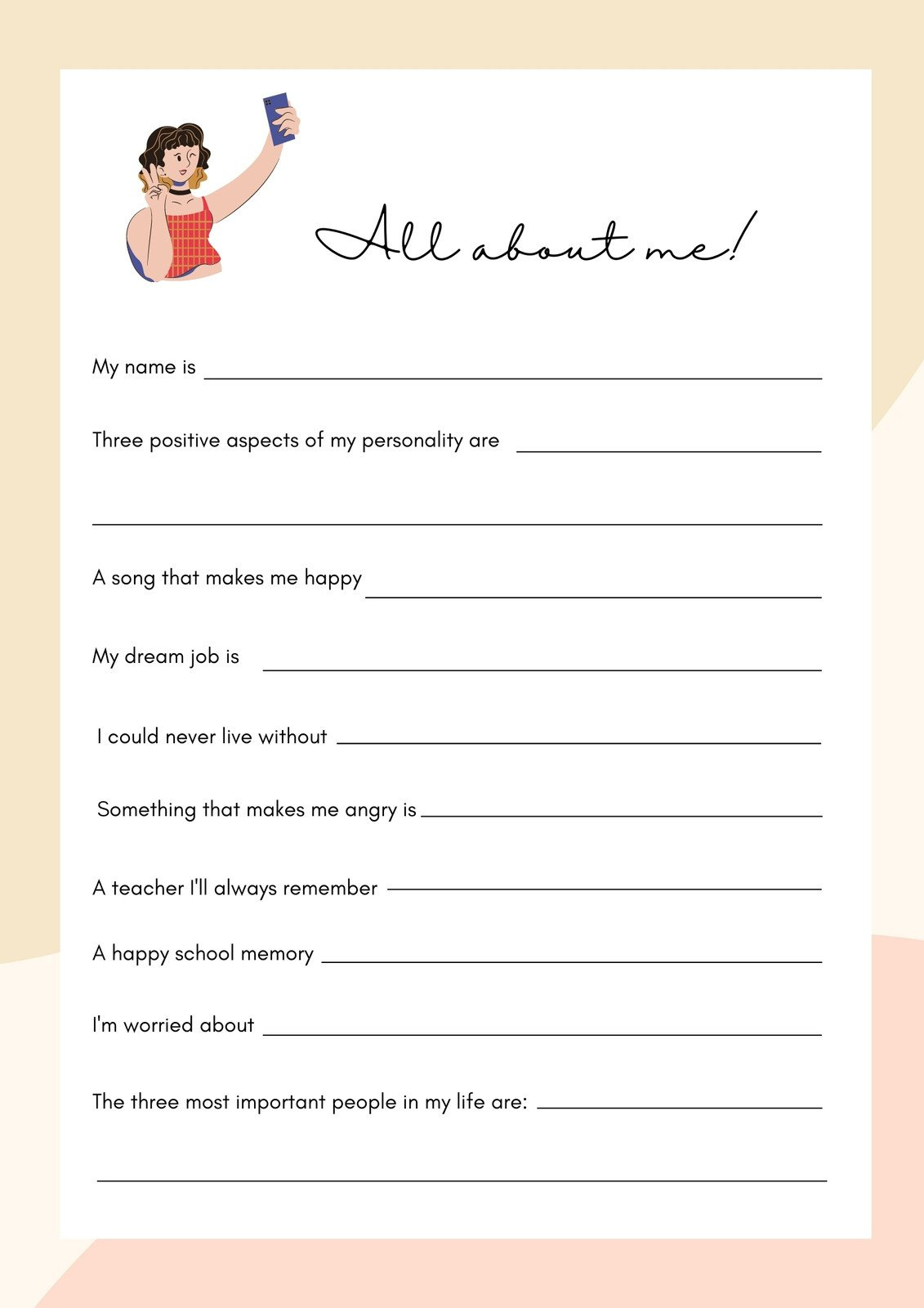 Page 5 - Free And Printable All About Me Worksheet Templates | Canva for All About Me Worksheet Teenagers
