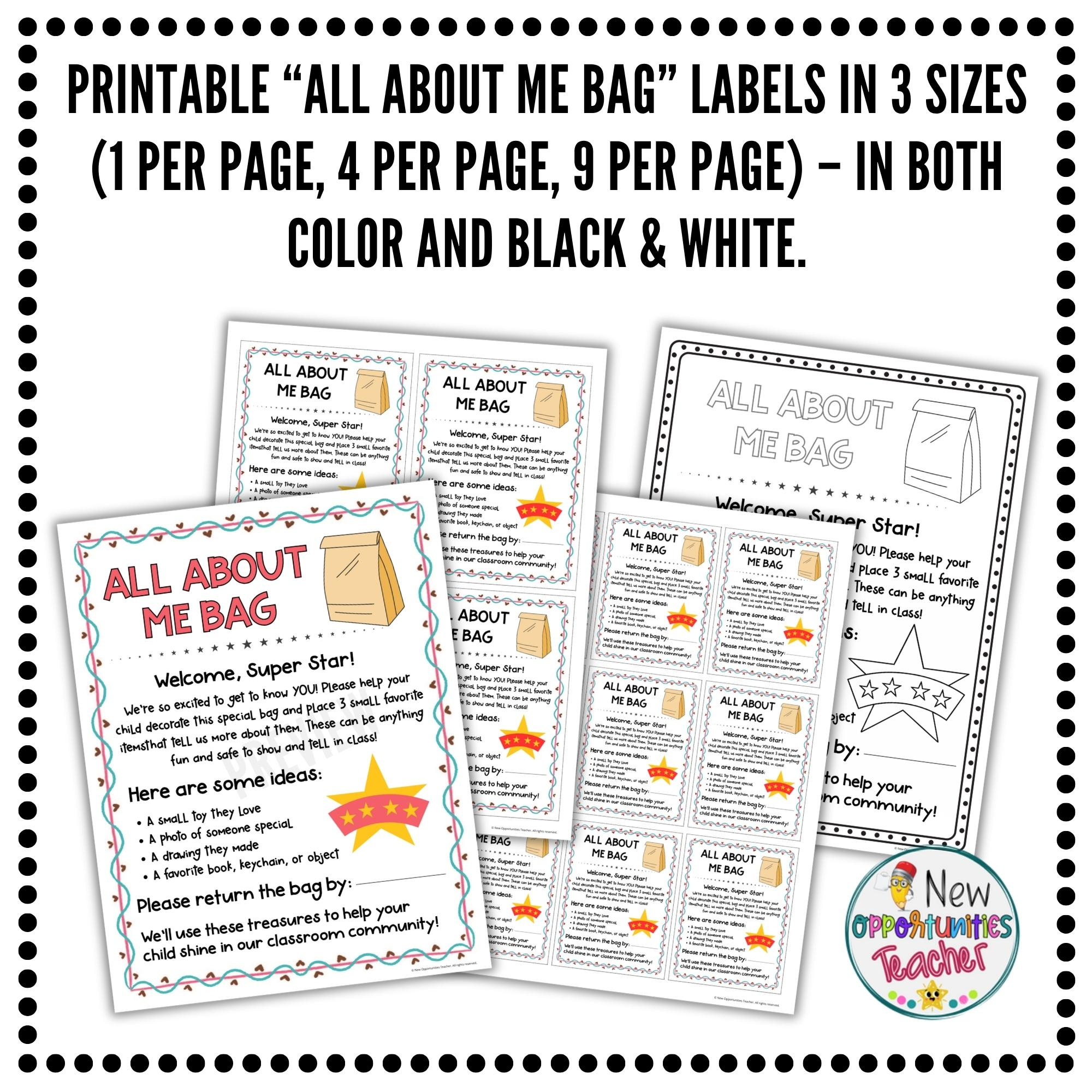 Printable All About Me Bag, Labels &amp;amp; My Favorite Things, Back To intended for All About Me Bag Printable