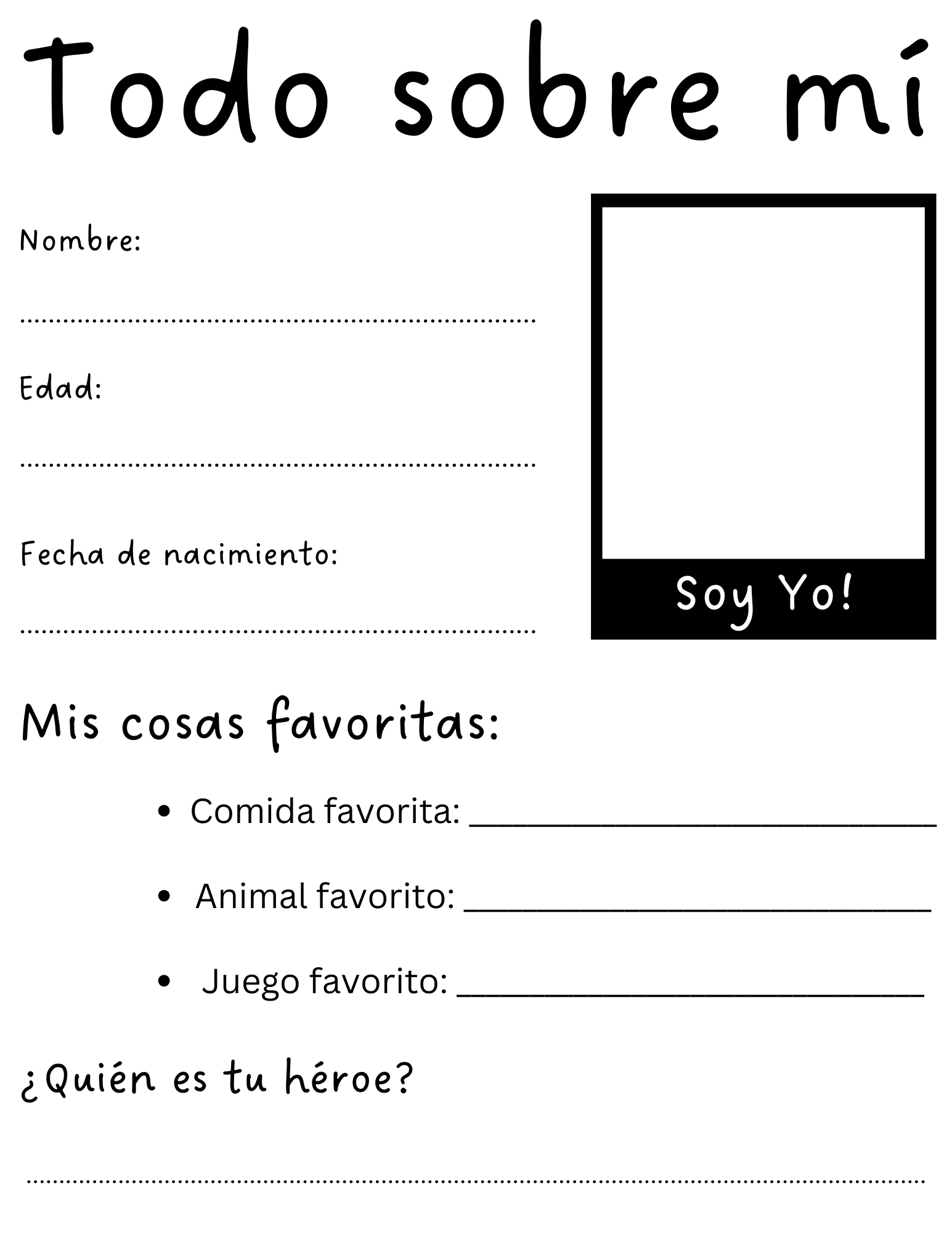 Printable All About Me In Spanish Worksheet - Todo Sobre Mi throughout All About Me Worksheet Spanish