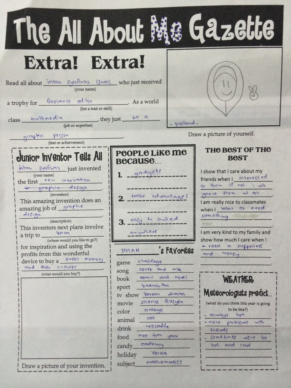 Professional Skill: The All About Me Gazette inside The All About Me Gazette Worksheet Answers