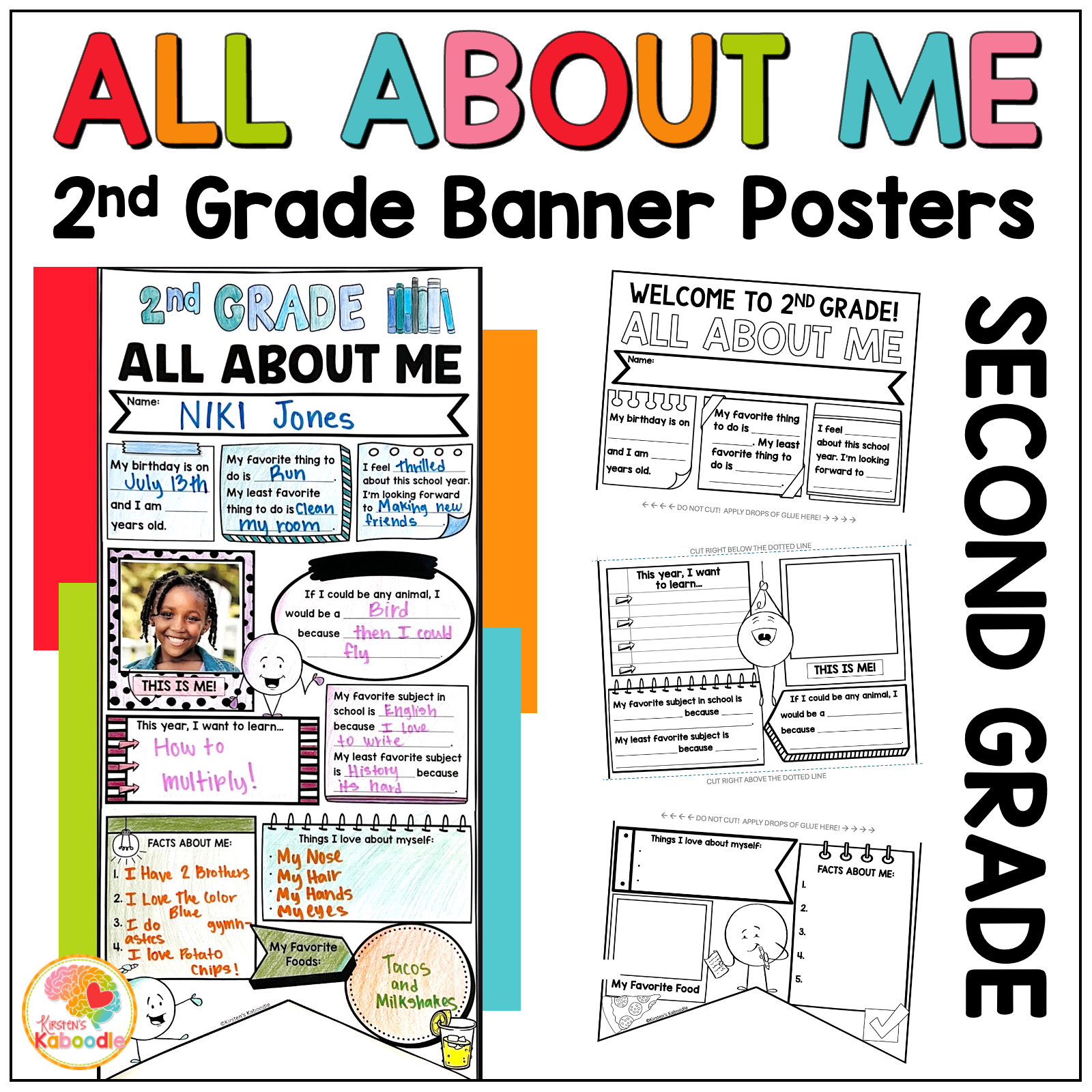 Second Grade All About Me Banner Posters For Back To School inside All About Me Worksheet Banner