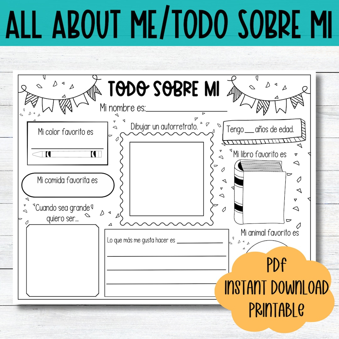 Spanish Worksheet All About Me Printable Todo Sobre Mi Worksheet pertaining to All About Me Worksheet In Spanish Free Download